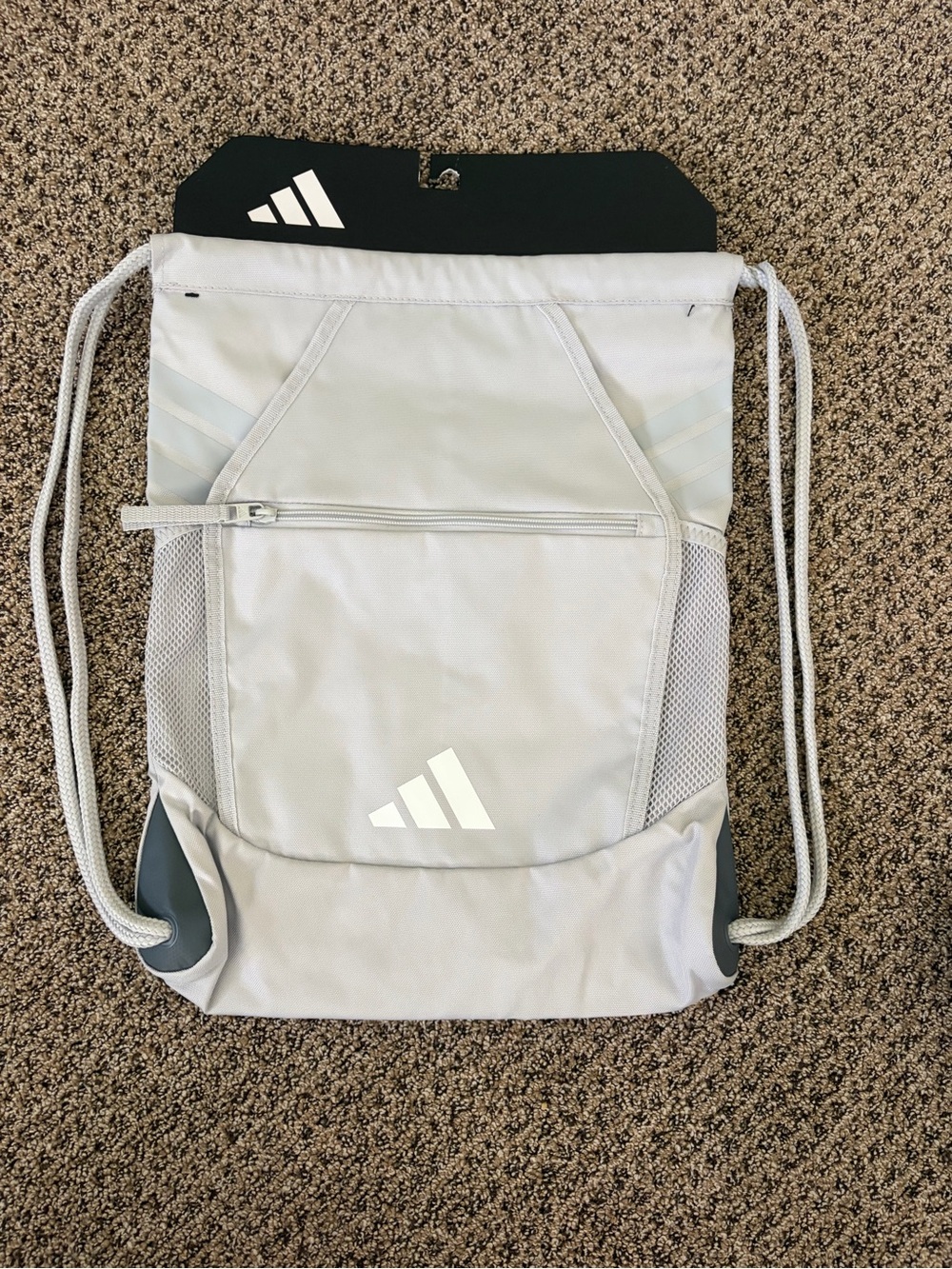 Adidas Light Gray Drawstring Zipper Gym Backpack